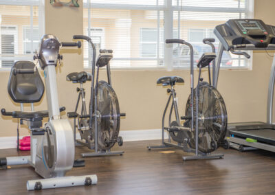 NuStep, stationary bikes and treadmill in physical therapy area area